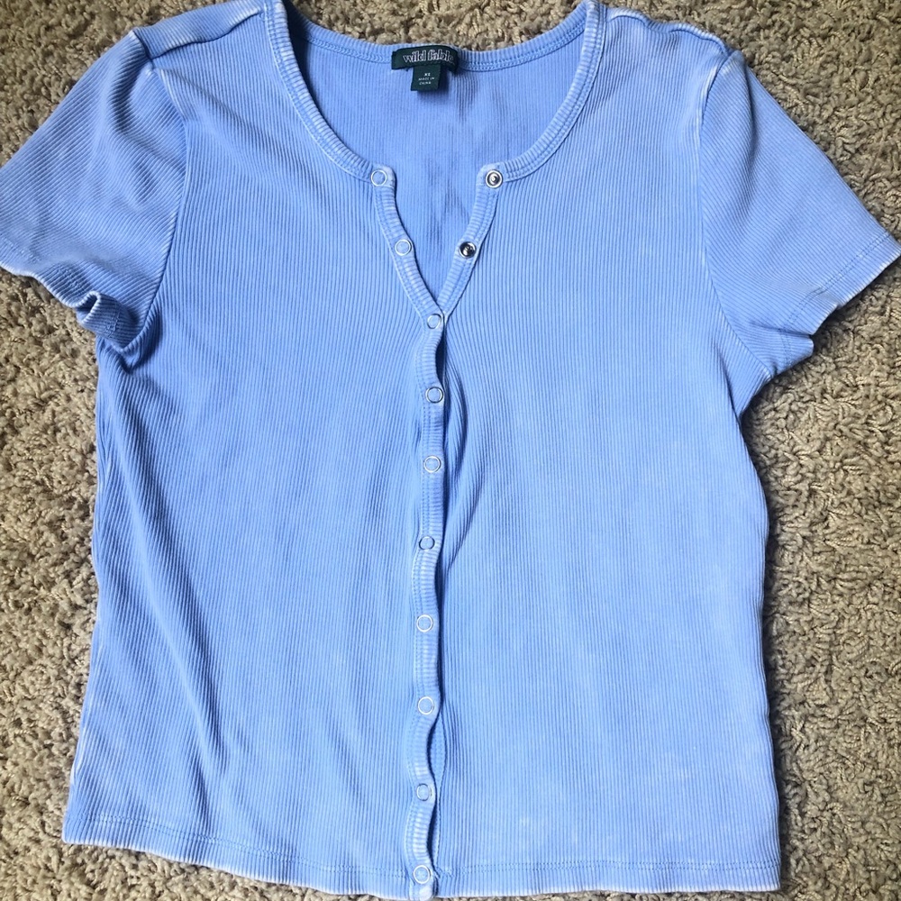 Wild Fable Snap Tee Short Sleeve Bleached Ribbed Size XS